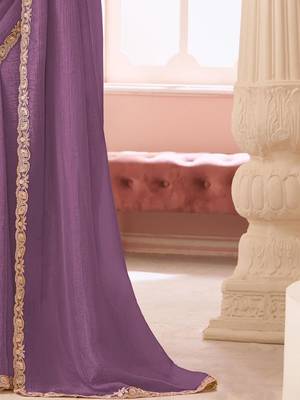 lavender sequinned pure georgette saree 4