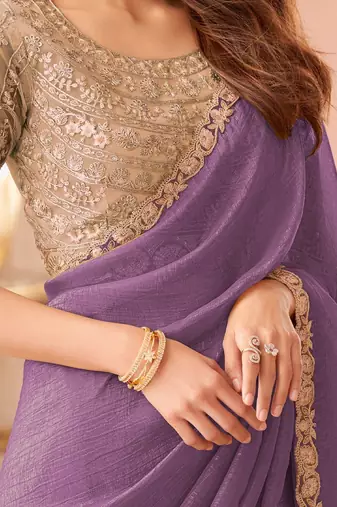 lavender sequinned pure georgette saree