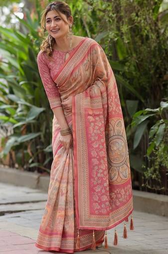 Multicolor ethnic motifs pure cotton saree
