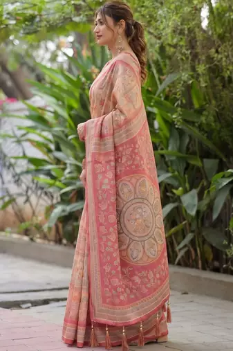 Multicolor ethnic motifs pure cotton saree