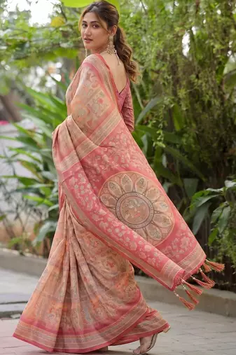 Multicolor ethnic motifs pure cotton saree