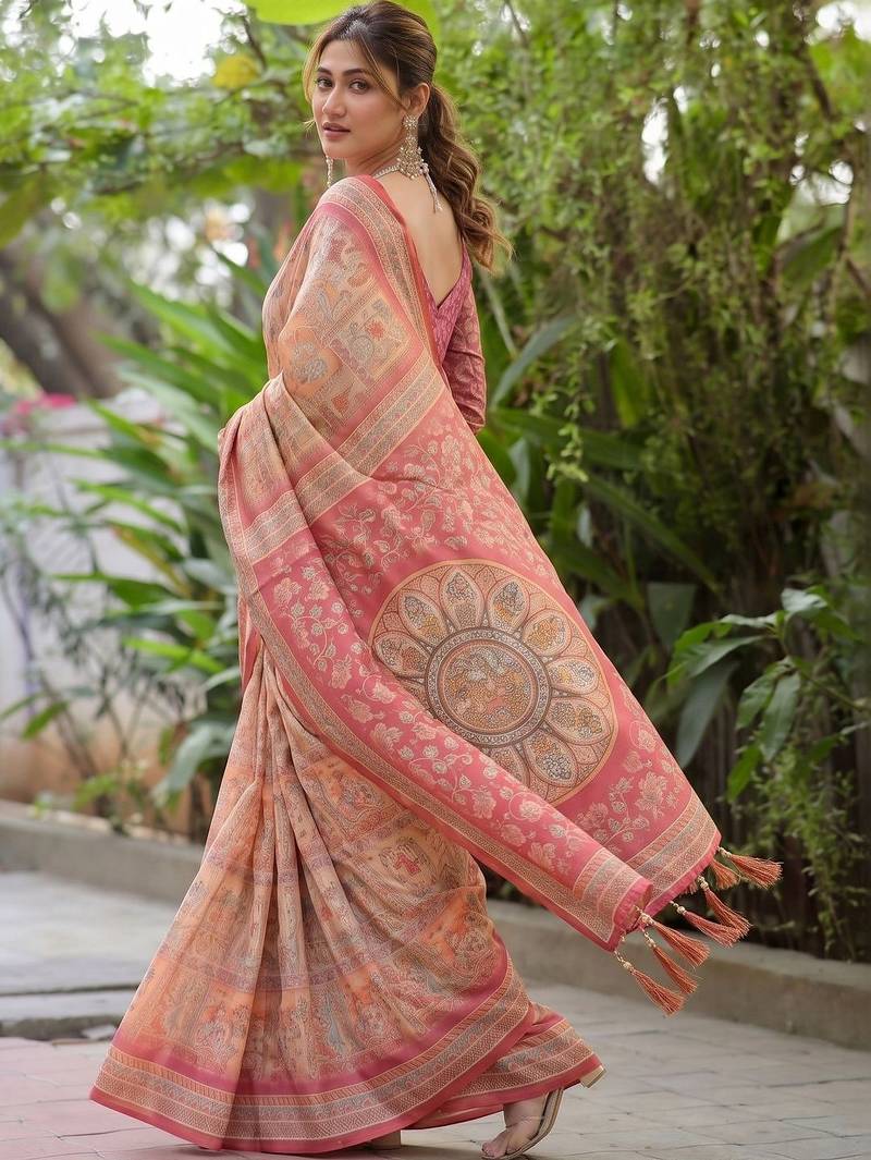 Multicolor ethnic motifs pure cotton saree