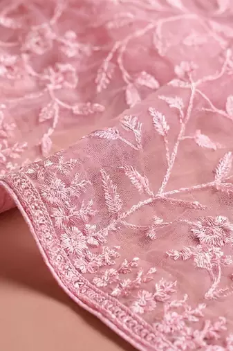 pink embellished embroidered net designer saree