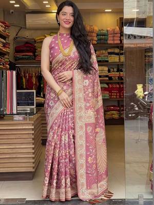 Pink floral pure cotton saree 1