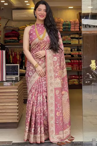 Pink floral pure cotton saree