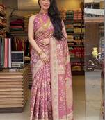 Pink floral pure cotton saree