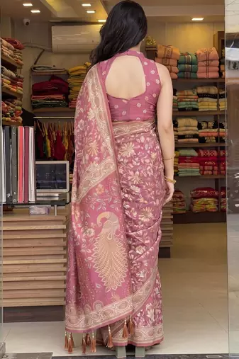 Pink floral pure cotton saree
