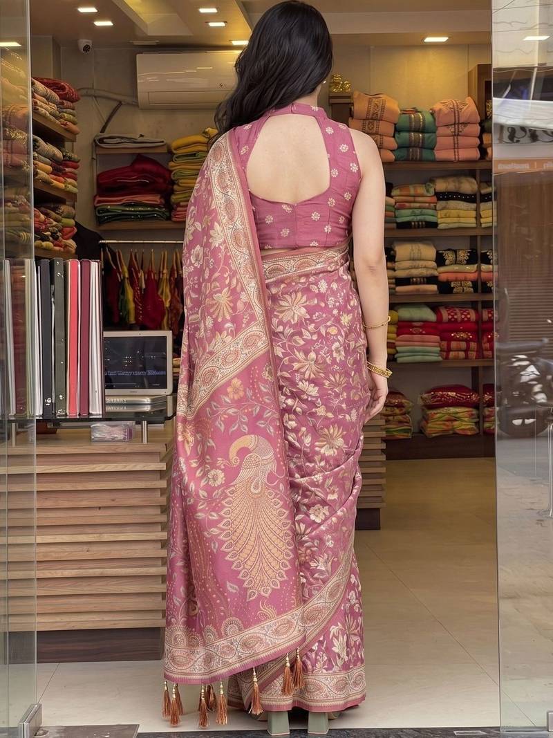 Pink floral pure cotton saree