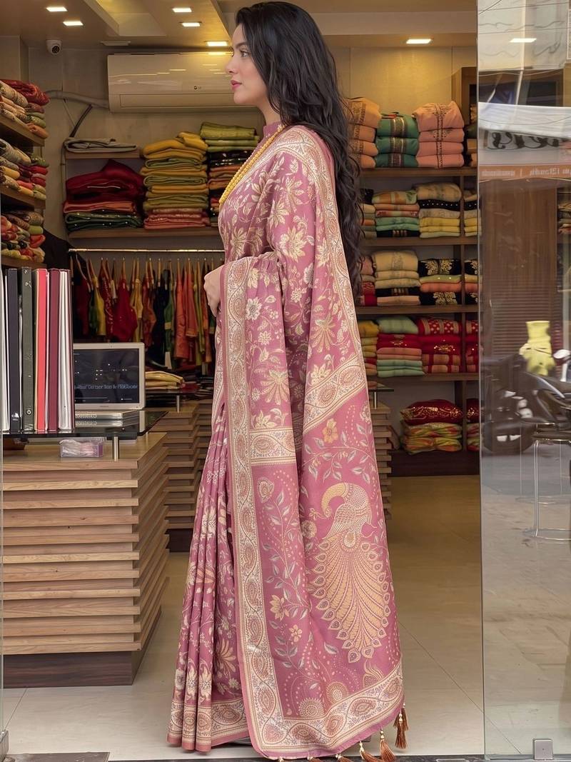Pink floral pure cotton saree