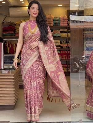Pink floral pure cotton saree 4