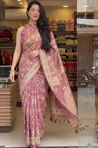 Pink floral pure cotton saree