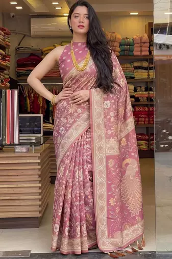 Pink floral pure cotton saree