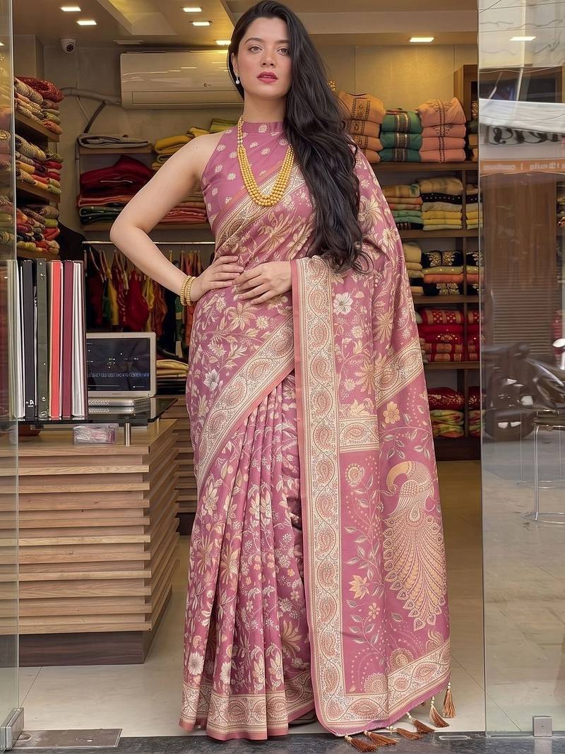 Pink floral pure cotton saree
