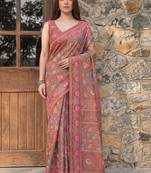 brown floral printed pure cotton saree