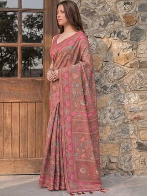 brown floral printed pure cotton saree 2