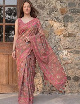 brown floral printed pure cotton saree 3