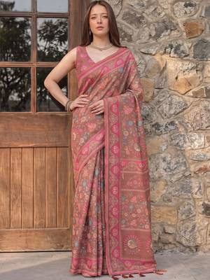 brown floral printed pure cotton saree 4