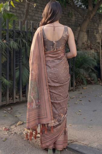 Brown ethnic motifs pure cotton saree