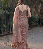Brown ethnic motifs pure cotton saree
