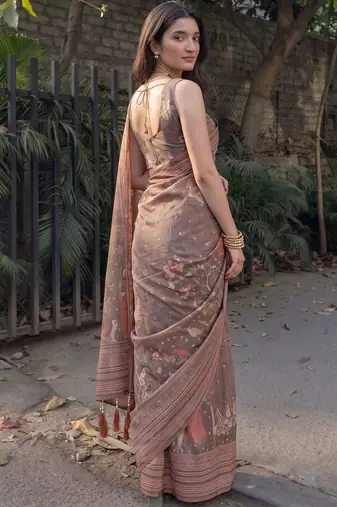 Brown ethnic motifs pure cotton saree