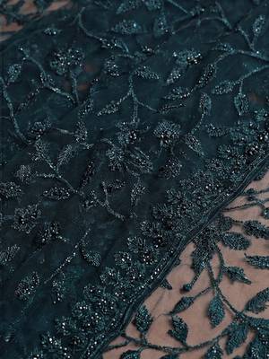 Teal embellished embroidered net designer saree 4