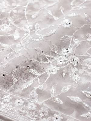 white embellished embroidered net designer saree 4