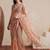 peach embellished embroidered net designer saree