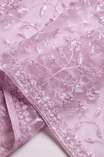 lavender embellished embroidered net designer saree
