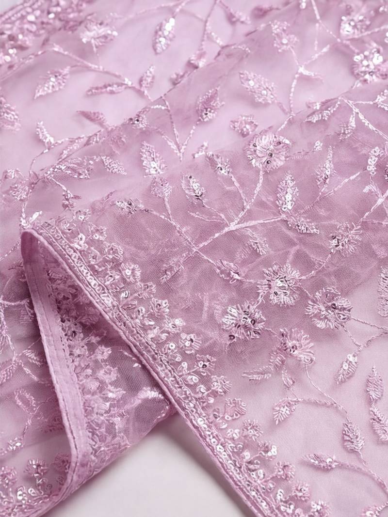 lavender embellished embroidered net designer saree