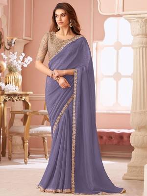 lavender sequinned pure georgette saree 1