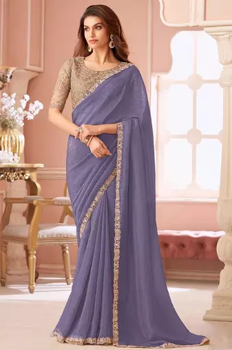 lavender sequinned pure georgette saree