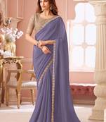 lavender sequinned pure georgette saree
