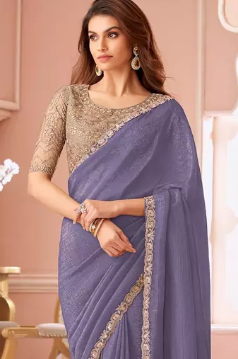 lavender sequinned pure georgette saree