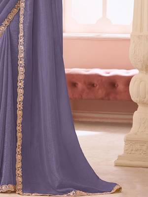 lavender sequinned pure georgette saree 4