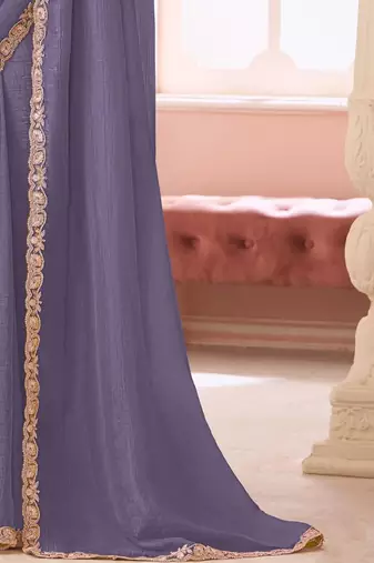 lavender sequinned pure georgette saree