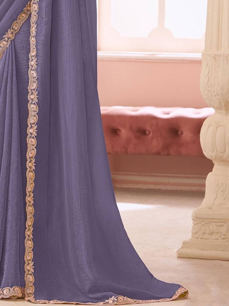 lavender sequinned pure georgette saree