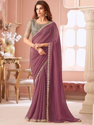 Purple embellished sequinned pure georgette saree 1