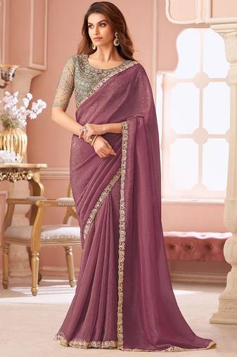 Purple embellished sequinned pure georgette saree