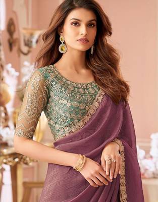 Purple embellished sequinned pure georgette saree 3