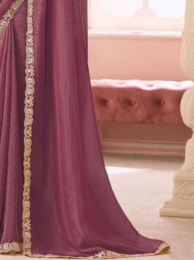 Purple embellished sequinned pure georgette saree