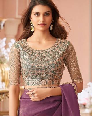 Purple embellished sequinned pure georgette saree 5