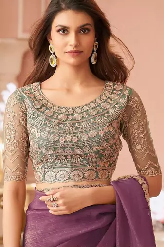 Purple embellished sequinned pure georgette saree
