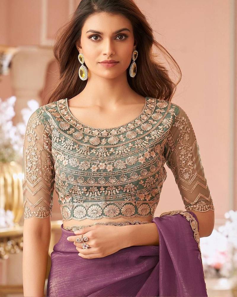 Purple embellished sequinned pure georgette saree