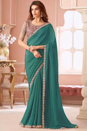teal embellished sequinned pure georgette saree