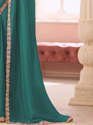 teal embellished sequinned pure georgette saree 4