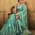 turquoise woven design zari saree