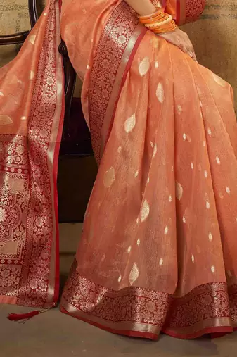 peach ethnic motifs zari saree with blouse piece
