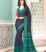 Navy blue ethnic motifs poly crepe bagru saree