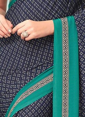Navy blue ethnic motifs poly crepe bagru saree 3