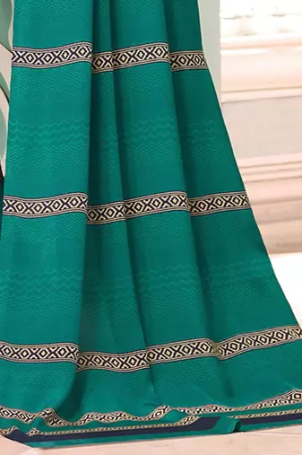 Navy blue ethnic motifs poly crepe bagru saree